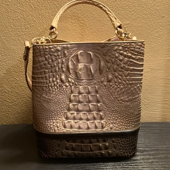 Brahmin Amelia Chiffon roseleaf croc embossed leather bucket bag